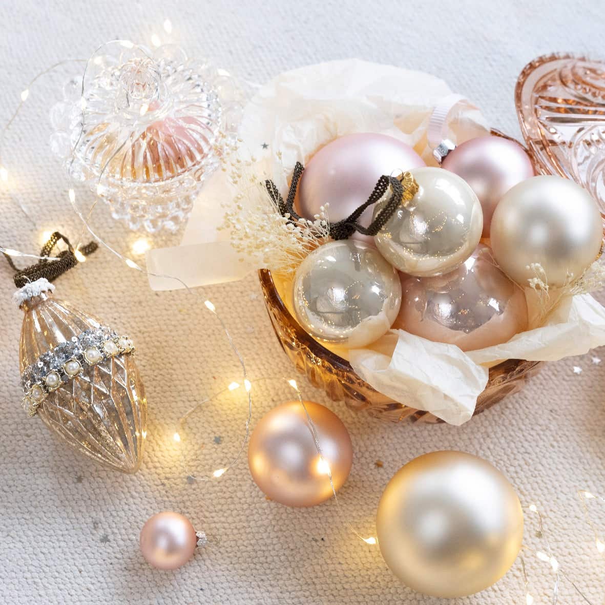Decoris Kerstballen glas blushy roze 16 stuks Ø 3.5 cm