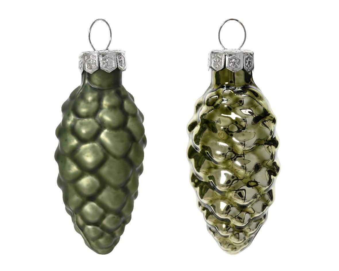 Decoris dennenappel glas groen 12 stuks 6 x 2.5 cm