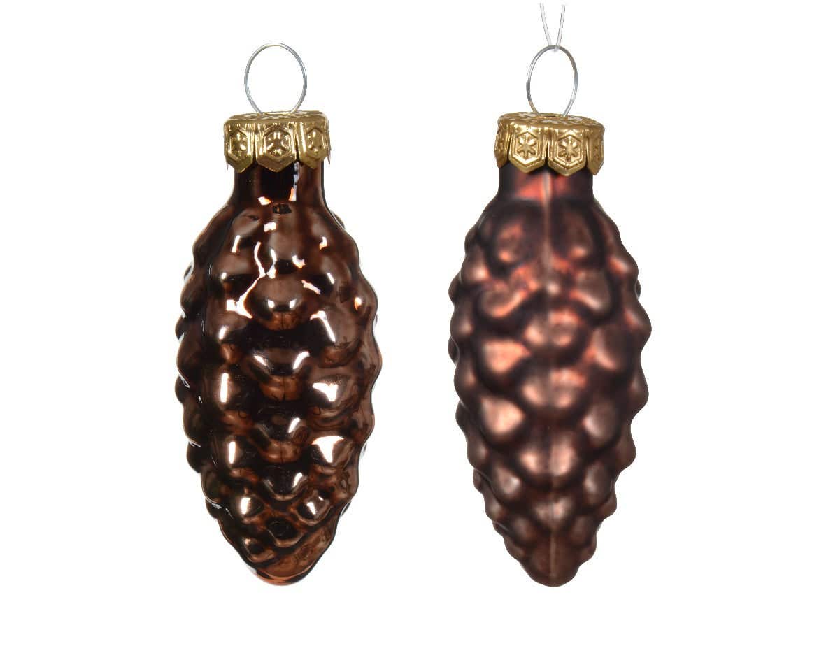 Decoris Dennenappels Glas Bruin Ø 2.5 cm 12 Stuks