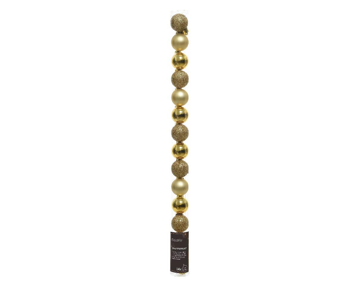 Decoris Kerstballen kunststof goud 14 stuks 3 Ø cm