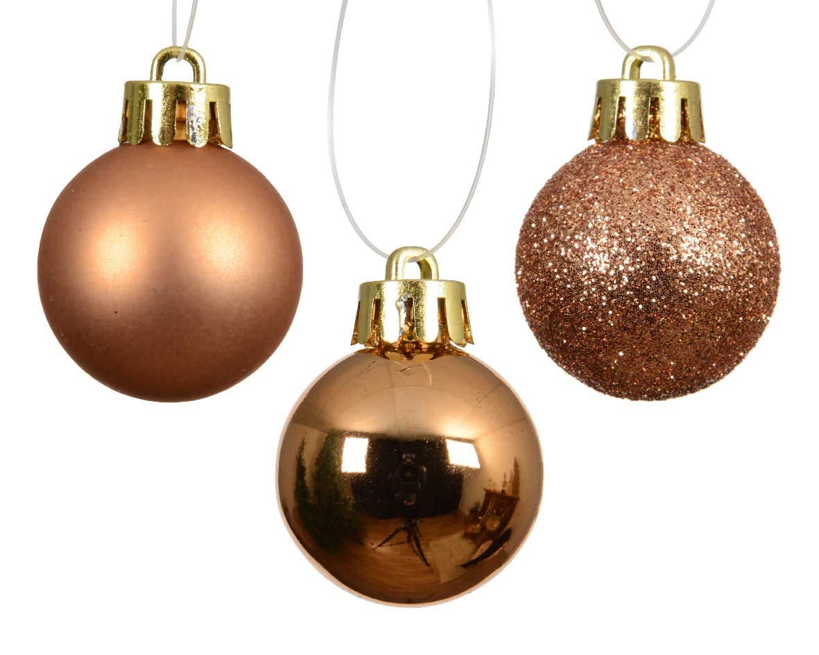 Decoris Kerstballen kunststof mix brandy 14 stuks Ø 3 cm