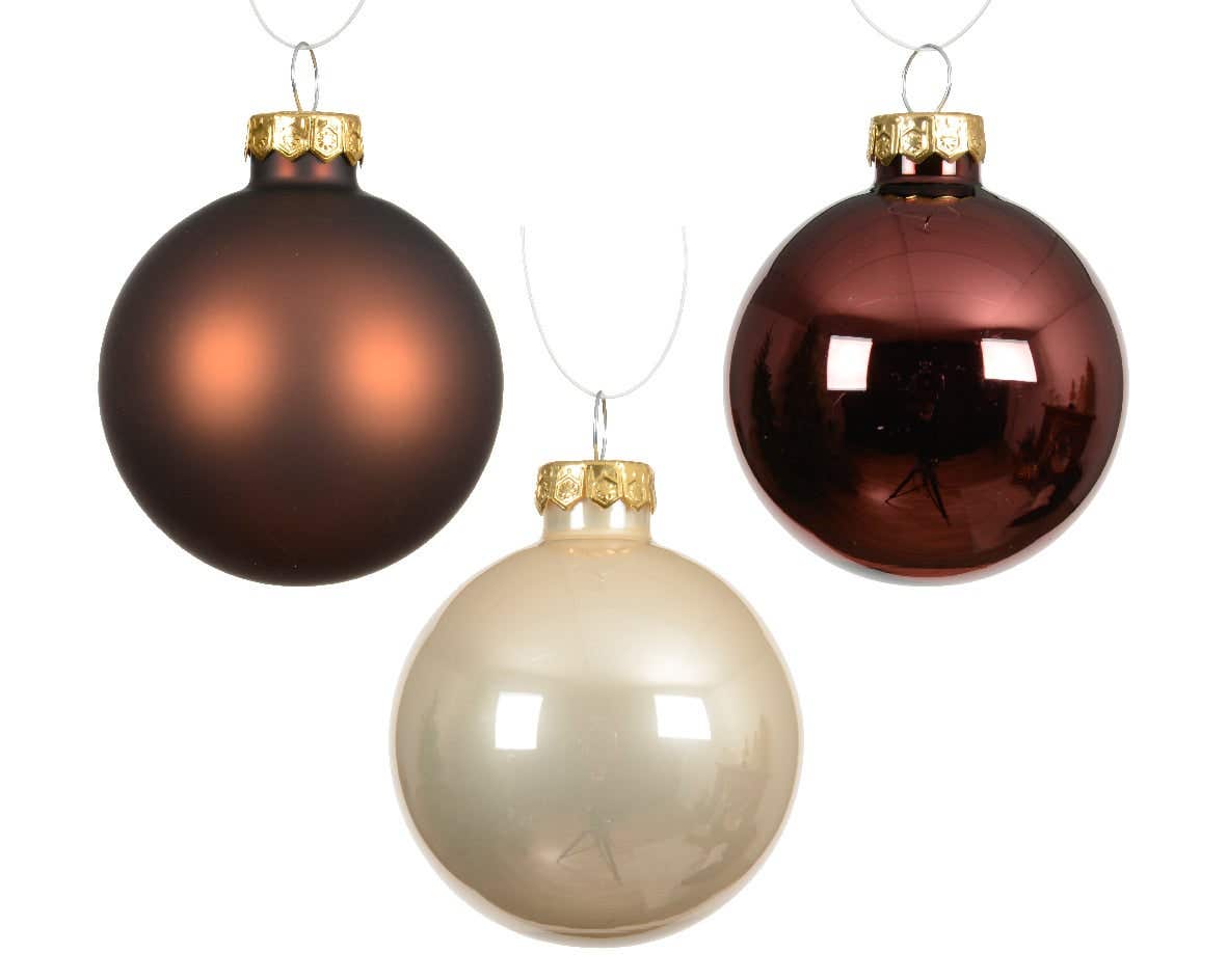 Decoris Kerstballen glas mix bruin creme 16 stuks Ø 8 cm