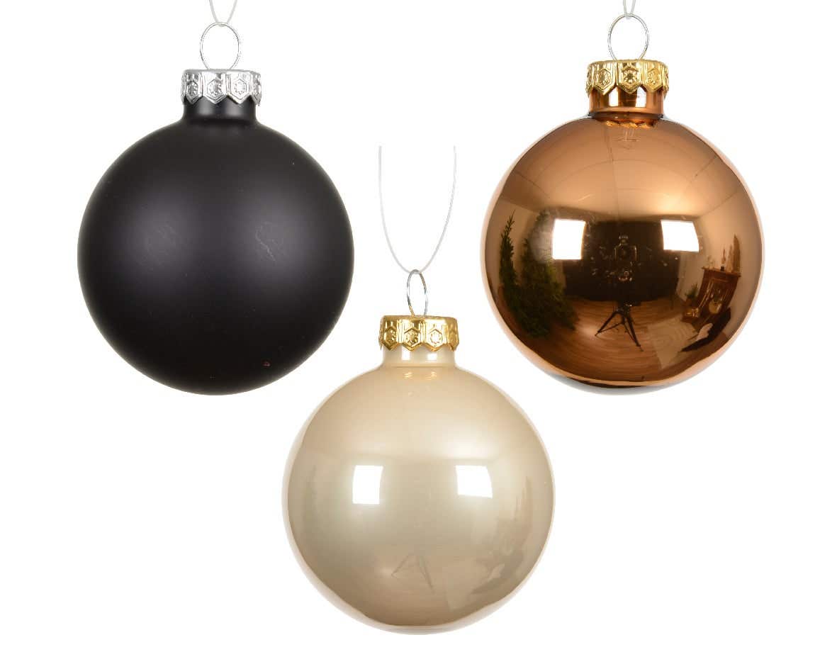 Decoris Kerstballen glas mix zwart creme goud 49 stuks Ø 6 cm