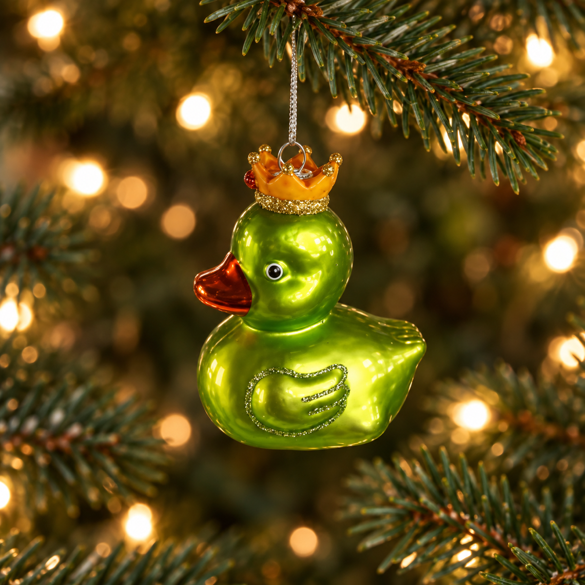 Werner Voss Kerstornament Eend Glas Groen 8 x 6 x 9 cm