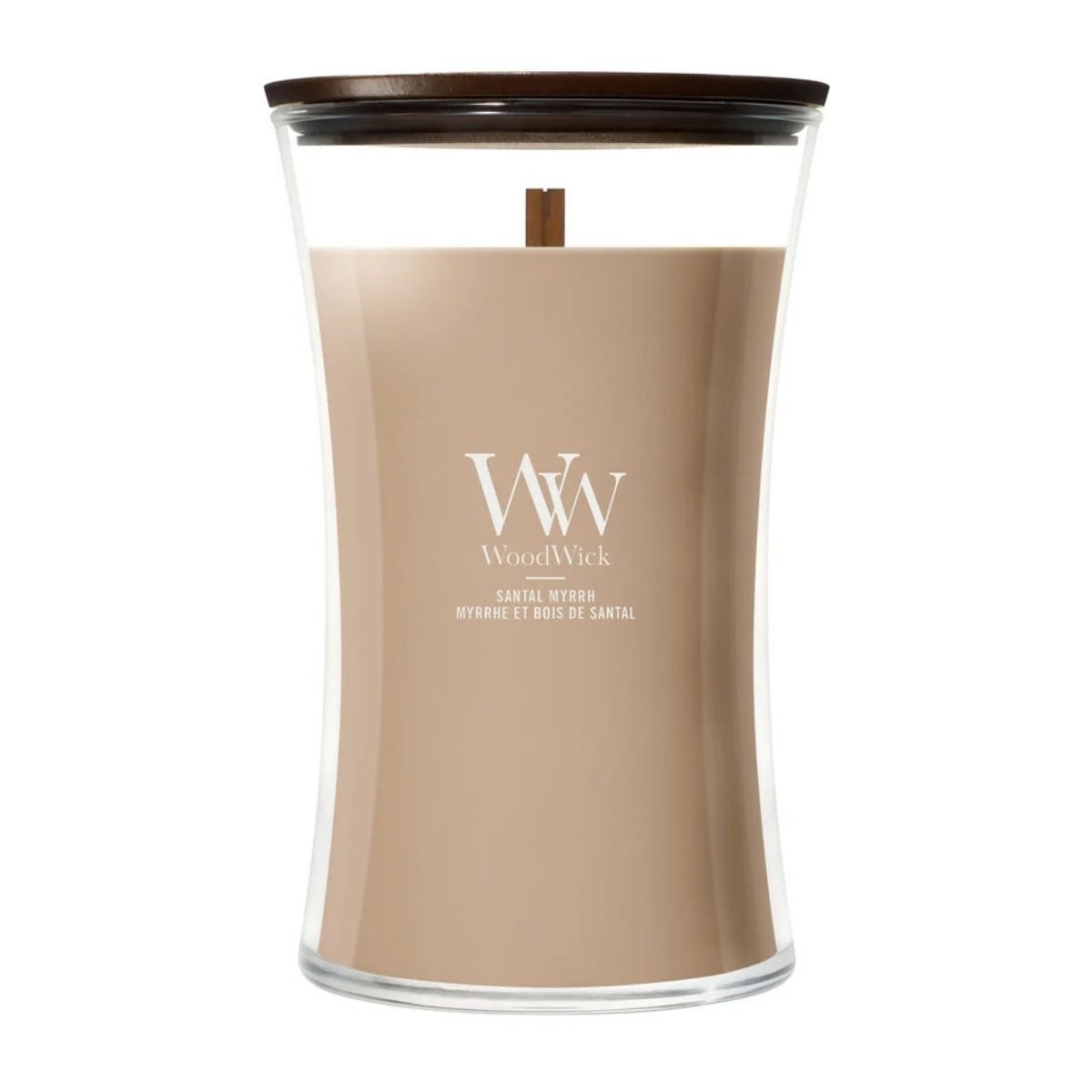 WoodWick Geurkaars Large Santal Myrrh Bruin 10.2 x 10.2 x 17.8 cm