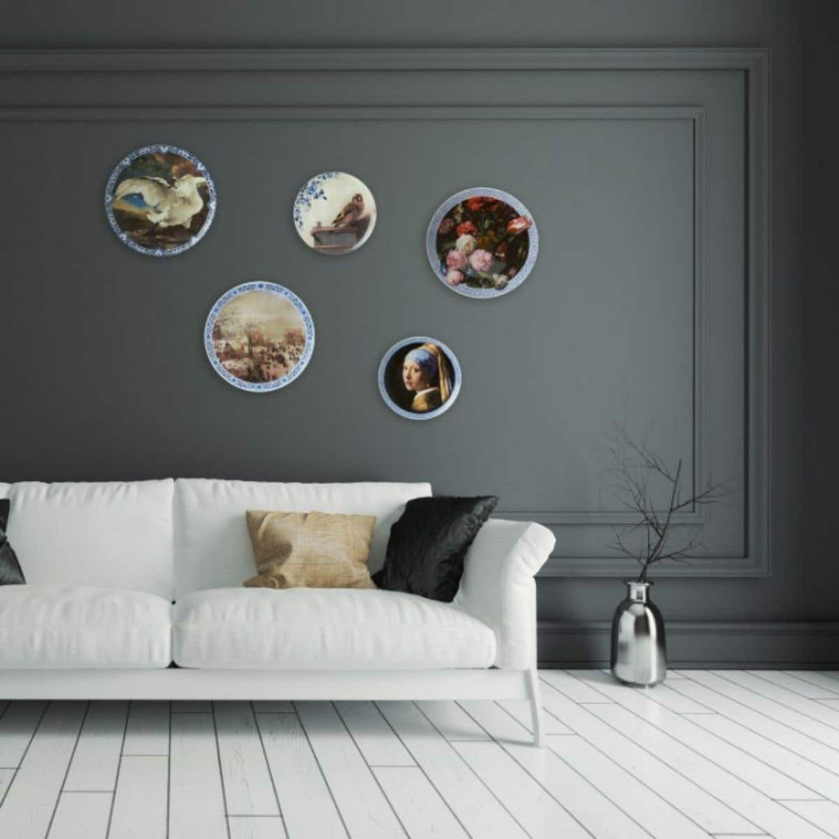 Heinen Delfts Blauw Bord Meisje met de Parel Middel