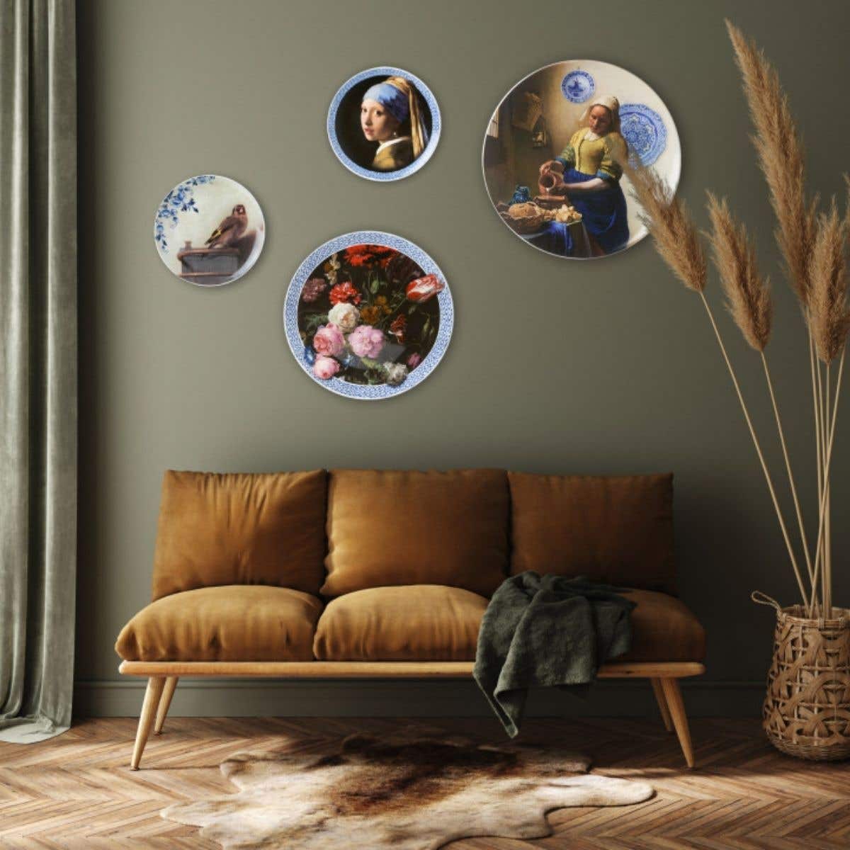 Heinen Delfts Blauw Bord Meisje met de Parel Middel