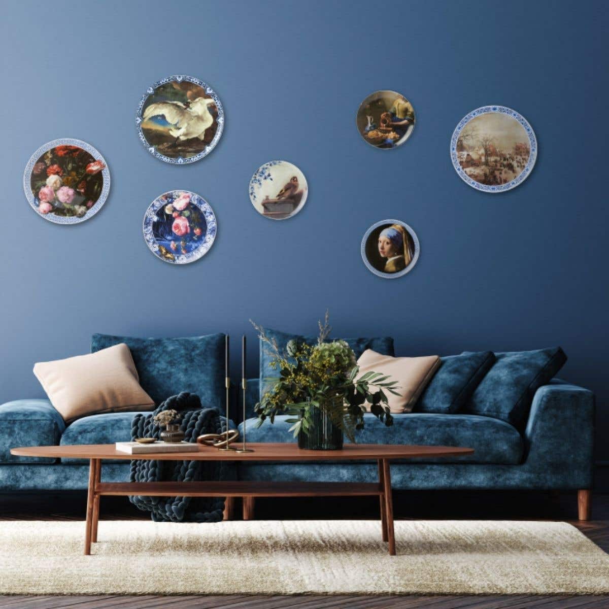 Heinen Delfts Blauw Bord Meisje met de Parel Middel