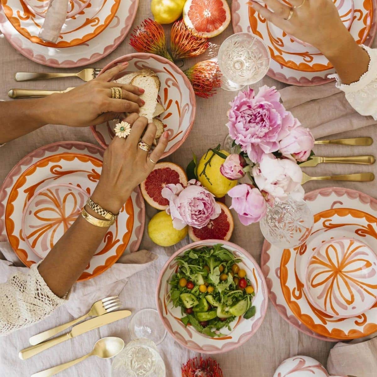 Lenta Living Dinerbord Ikat PXLL Roze Oranje 29 cm