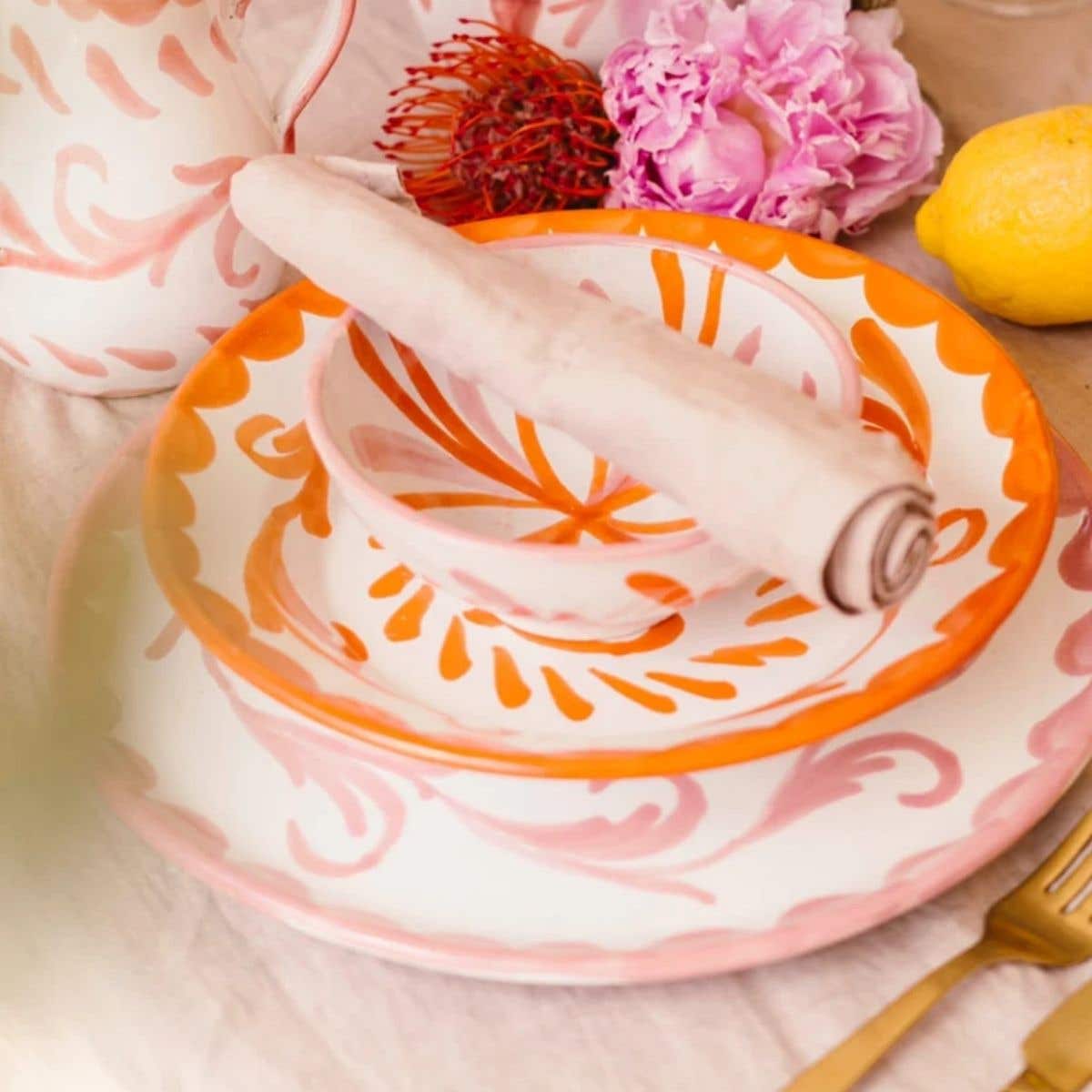 Lenta Living Dinerbord Ikat PXLL Roze Oranje 29 cm
