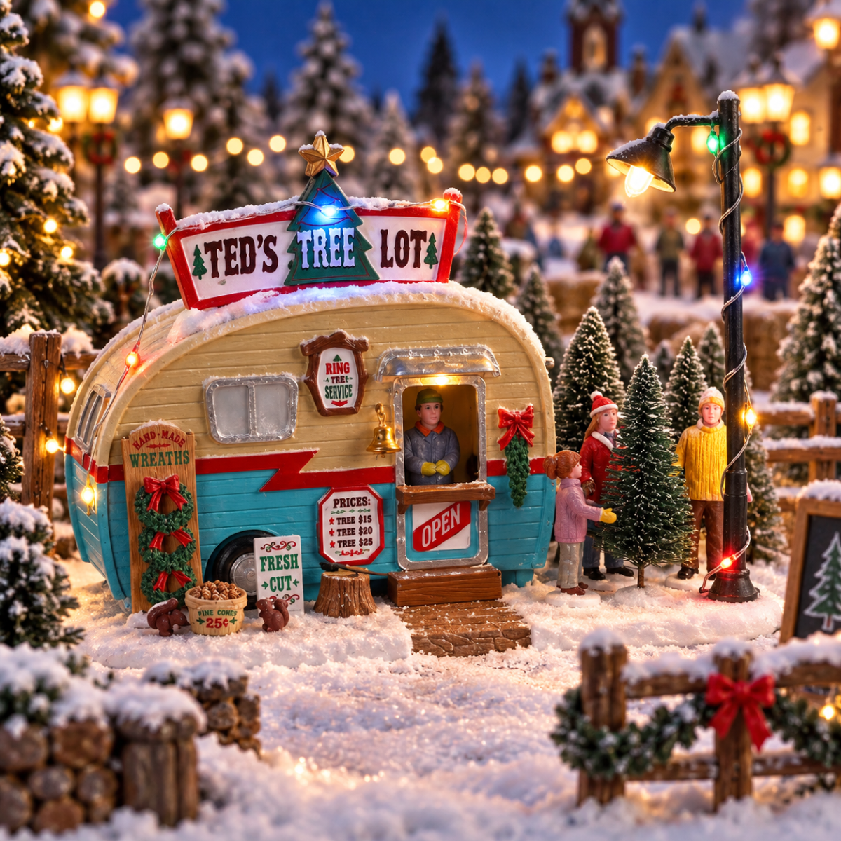 Lemax Kerstdorphuisje Ted’s Tree Lot met Verlichting 20 x 10.2 x 13.5 cm