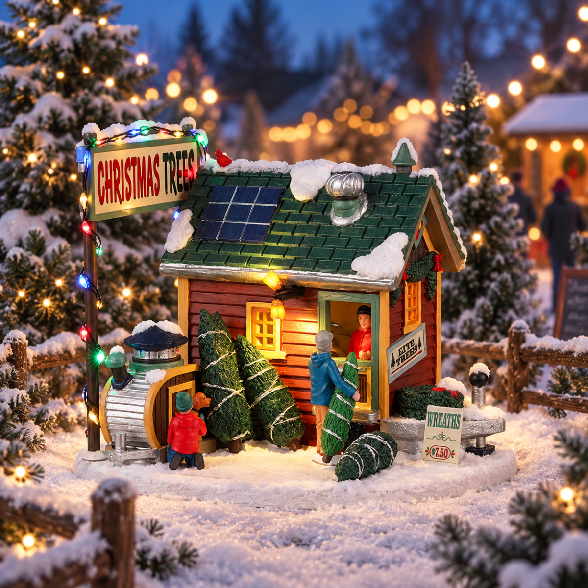 Lemax Kerstdorphuisje Tiny House Tree Lot met Verlichting 17 x 12.5 x 13 cm