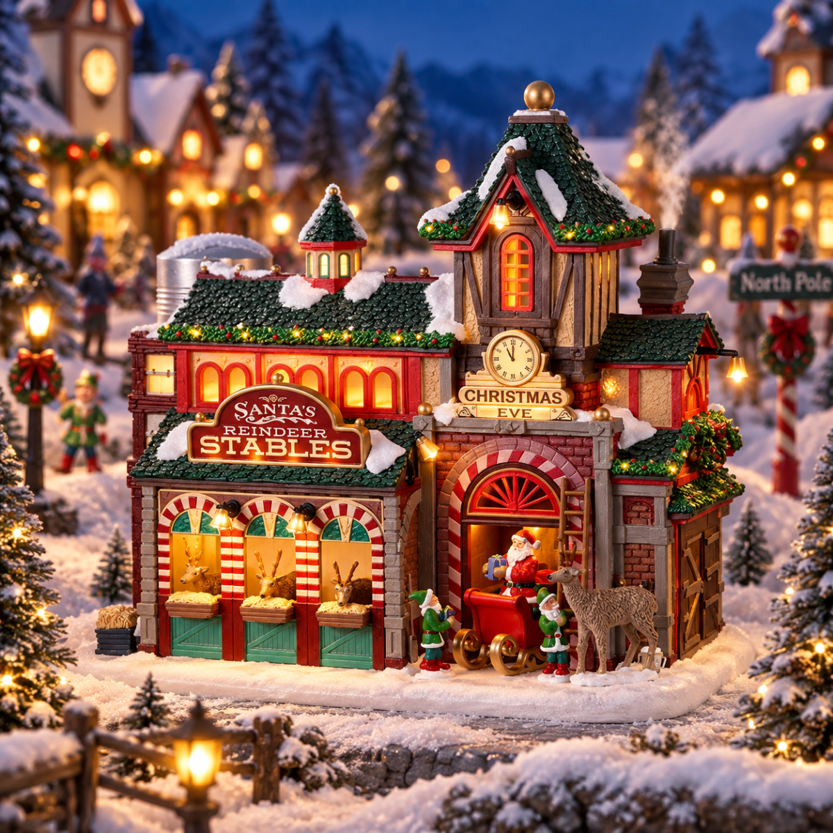 Lemax Kerstdorphuisje Santa's Reindeer Stables met Verlichting 24.5 x 14.5 x 22.5 cm