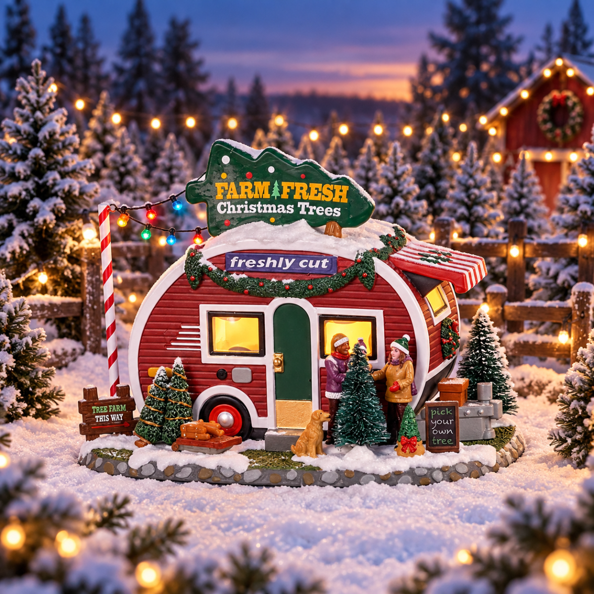Lemax Kerstdorphuisje Farm Fresh Christmas Trees met Verlichting 22 x 13.5 x 15.5 cm