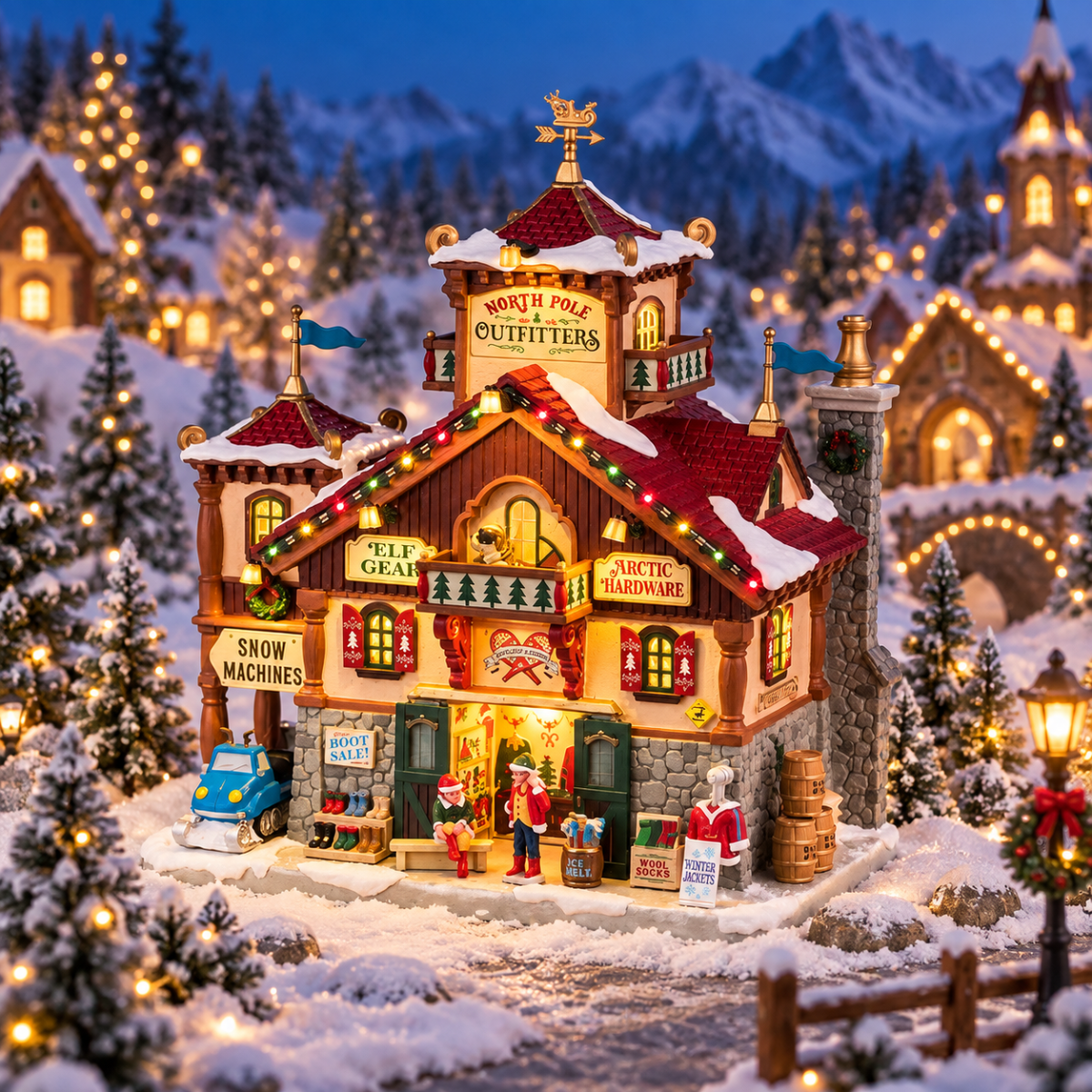 Lemax Kerstdorphuisje North Pole Outfitters met Verlichting 23.5 x 14.5 x 24.7 cm