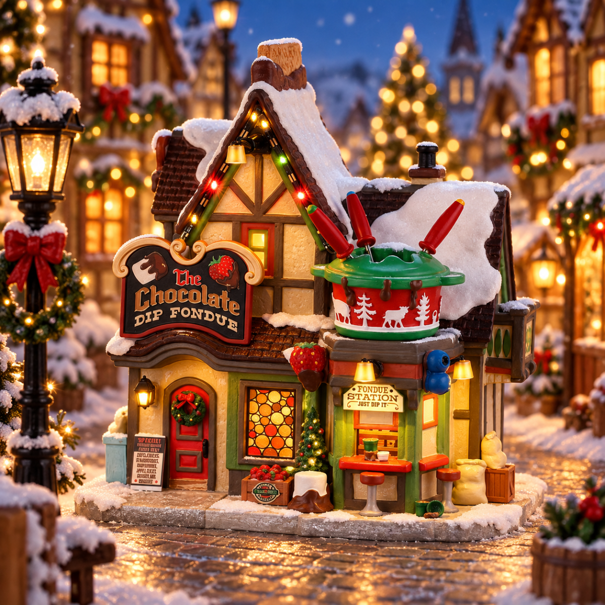 Lemax Kerstdorphuisje The Chocolate Dip Fondue met Verlichting 16.6 x 17.8 x 11.3 cm