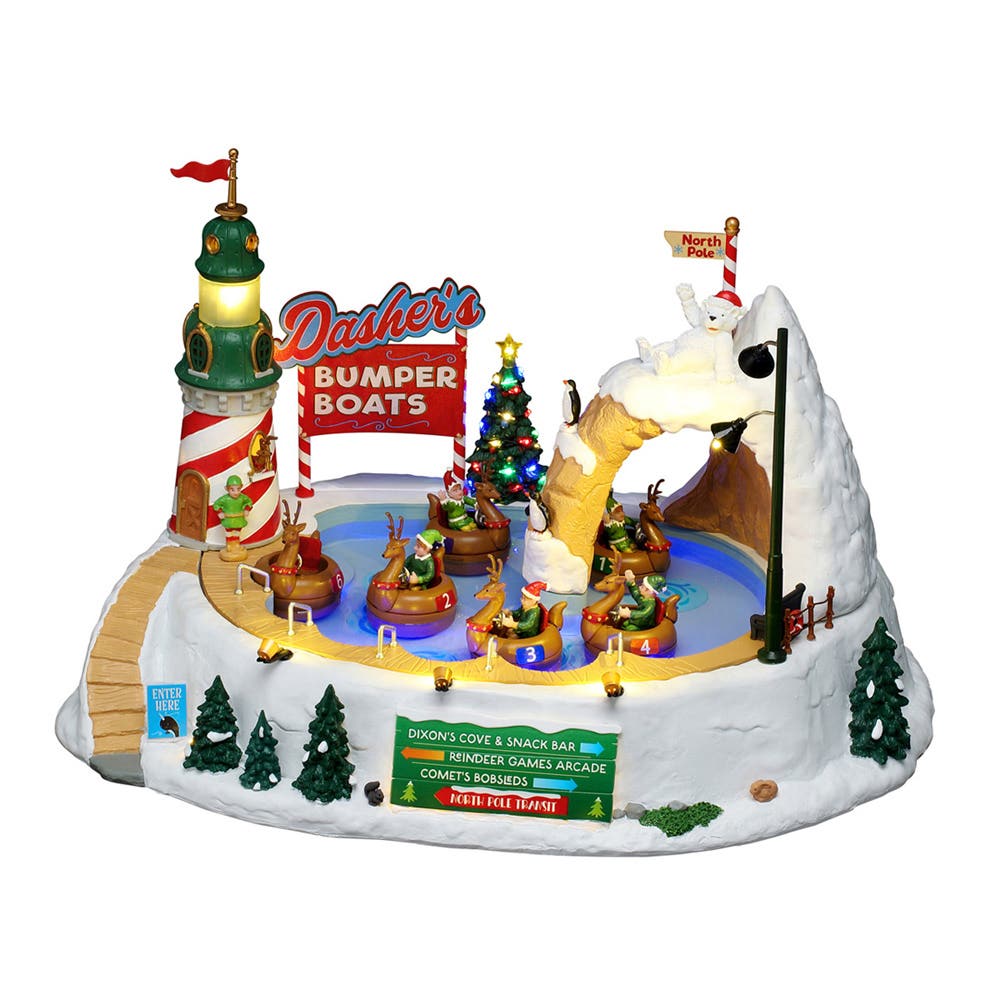 Lemax Kerstdorpminiatuur Dasher's Bumper Boats met Verlichting 36 x 23.5 x 27.7 cm
