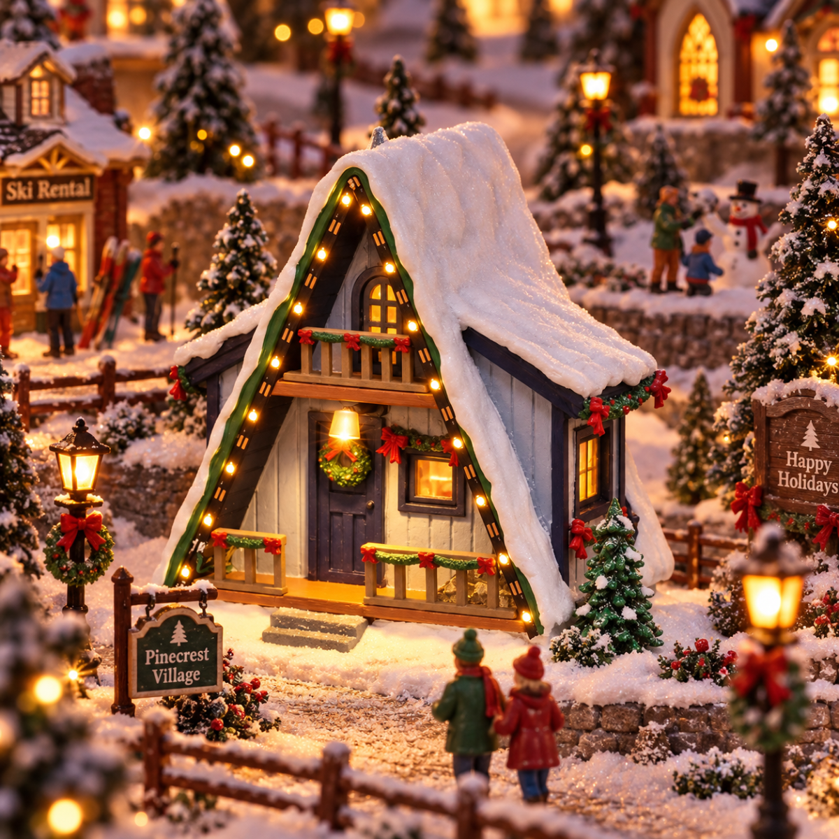 Lemax Kerstdorphuisje A-Frame Rental Home met Verlichting 12.5 x 12.5 x 8.8 cm