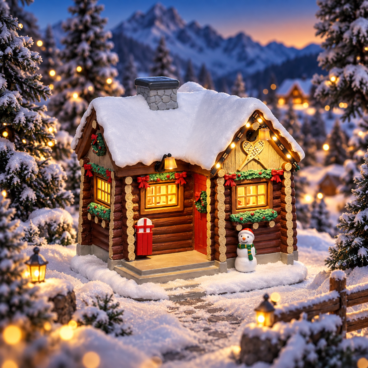 Lemax Kerstdorphuisje Snowshoe Cabin met Verlichting 12.2 x 11.5 x 9.7 cm