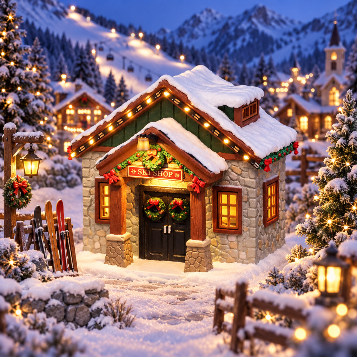 Lemax Kerstdorphuisje Ski Shop met Verlichting 12 x 11.5 x 9 cm