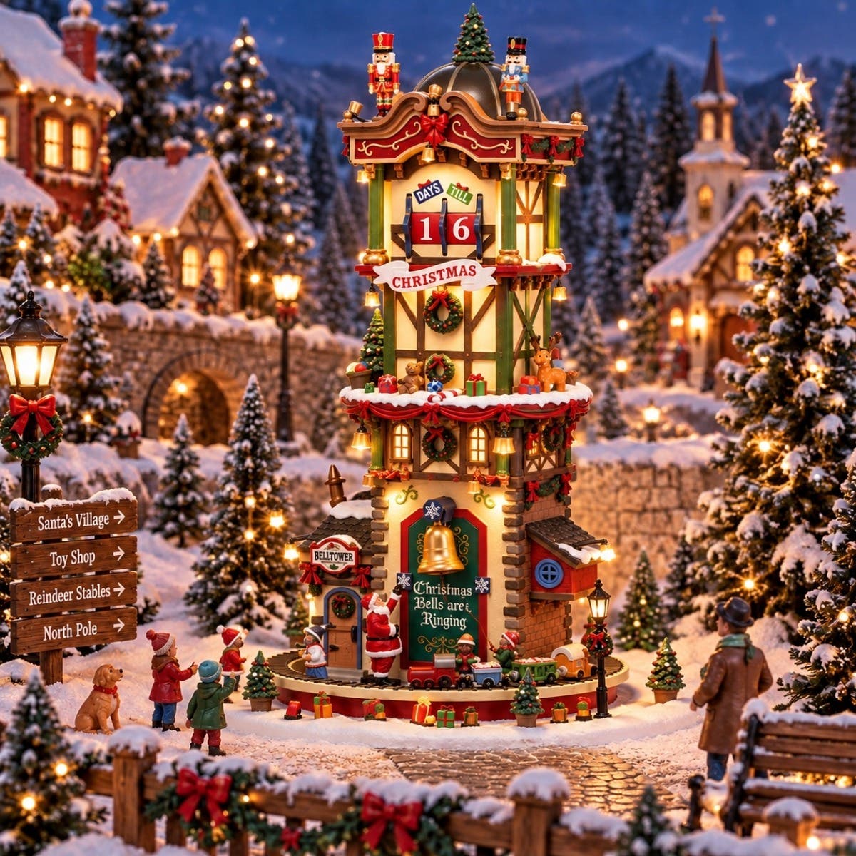 Lemax Kerstdorphuisje Christmas 'Time' Countdown met Verlichting 23 x 34 x 23 cm