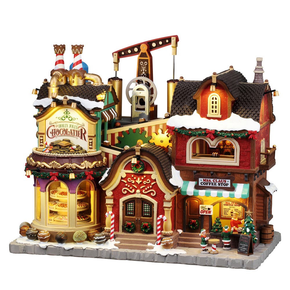 Lemax Kerstdorphuisje The Holly Jolly Chocolatier & Mrs. Claus Coffee Shop met Verlichting 32.5 x 28 x 19 cm