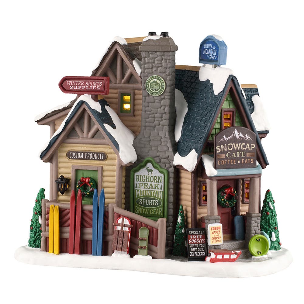 Lemax Kerstdorphuisje Bighorn Peak Mountain Sports Snow Gear met Verlichting 18.2 x 15.5 x 12 cm