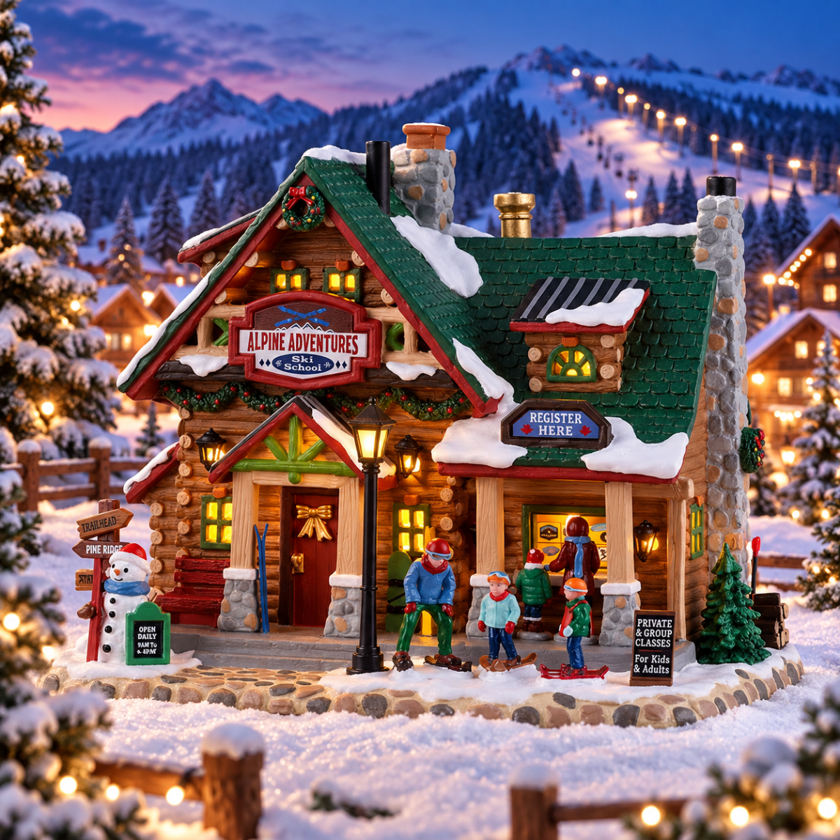 Lemax Kerstdorphuisje Alpine Adventures Ski School met Verlichting 20 x 17 x 14.3 cm