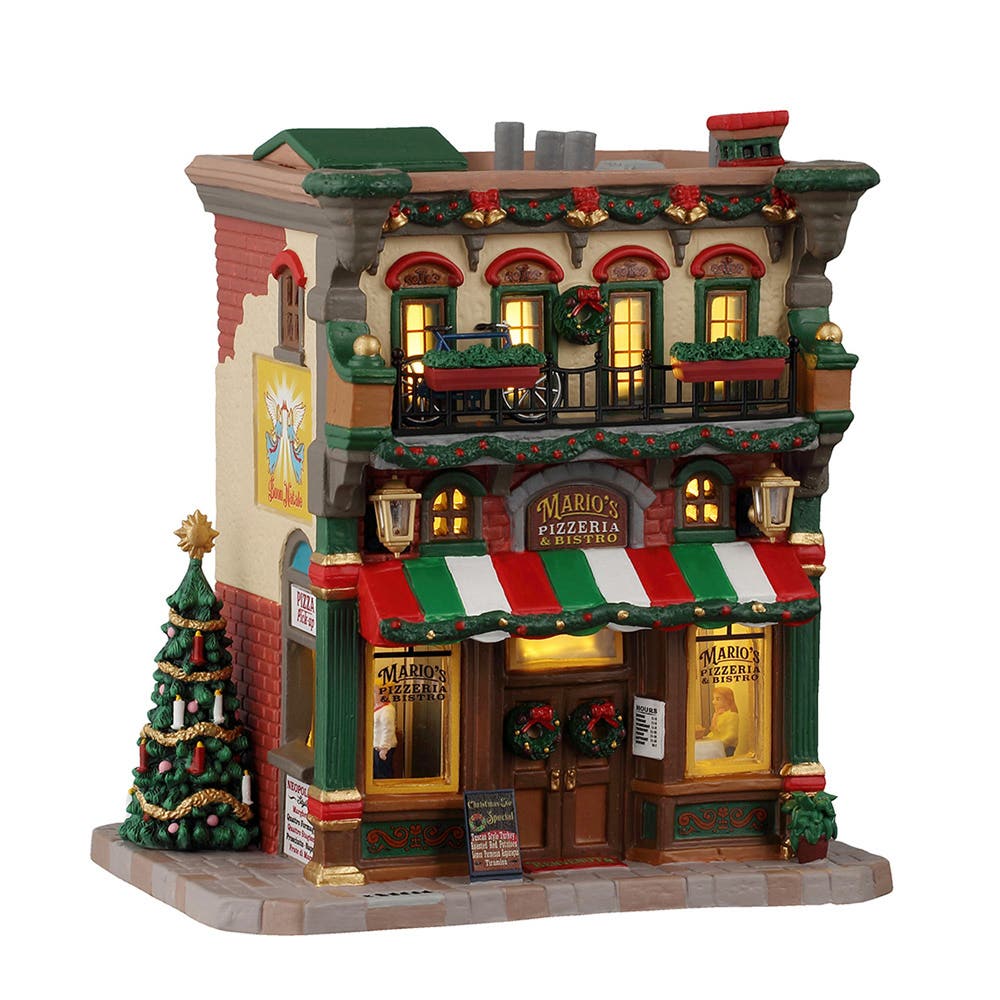 Lemax Kerstdorphuisje Mario's Pizzeria & Bistro met Verlichting 16.5 x 18.5 x 12 cm