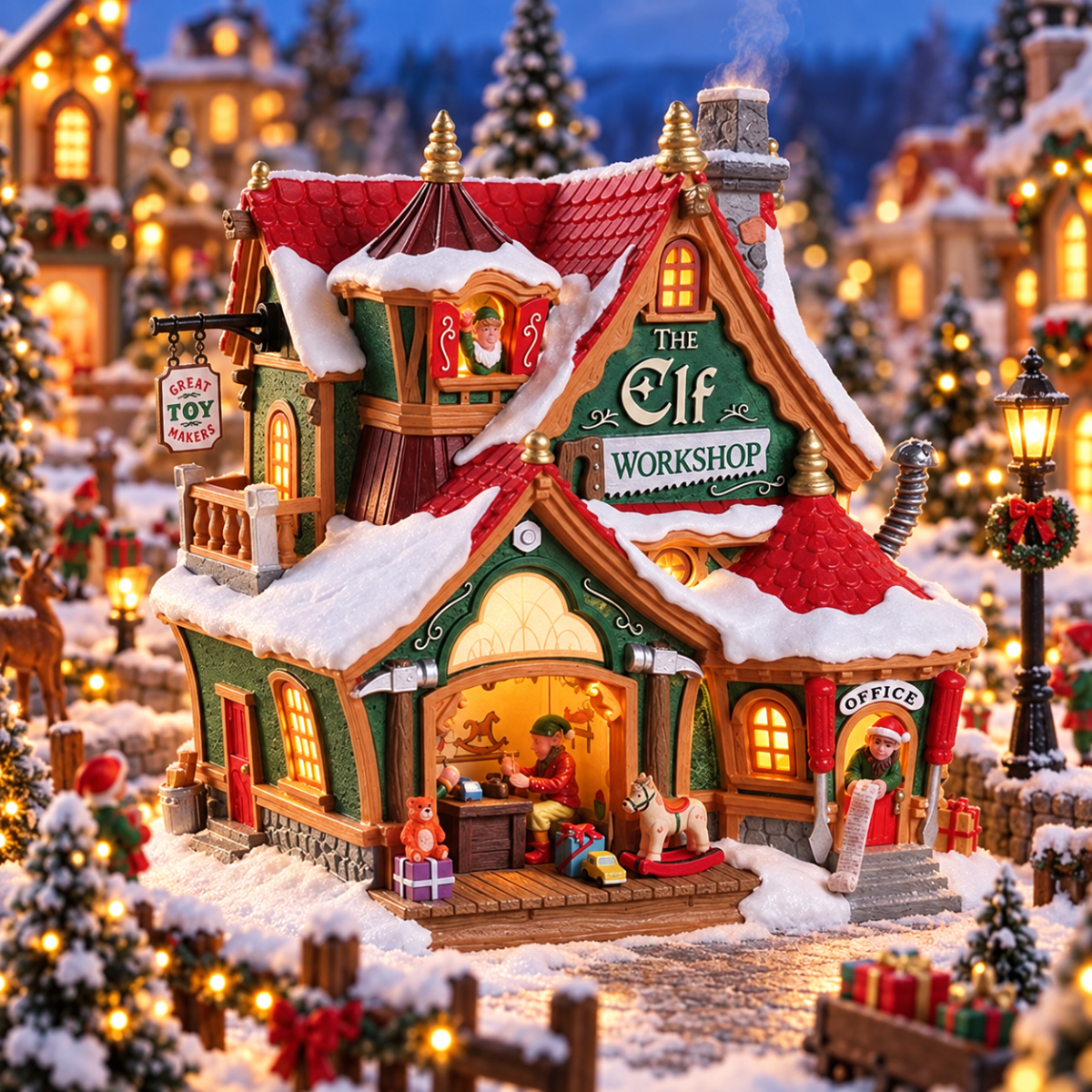Lemax Kerstdorphuisje The Elf Workshop met Verlichting 16.4 x 18.6 x 13 cm