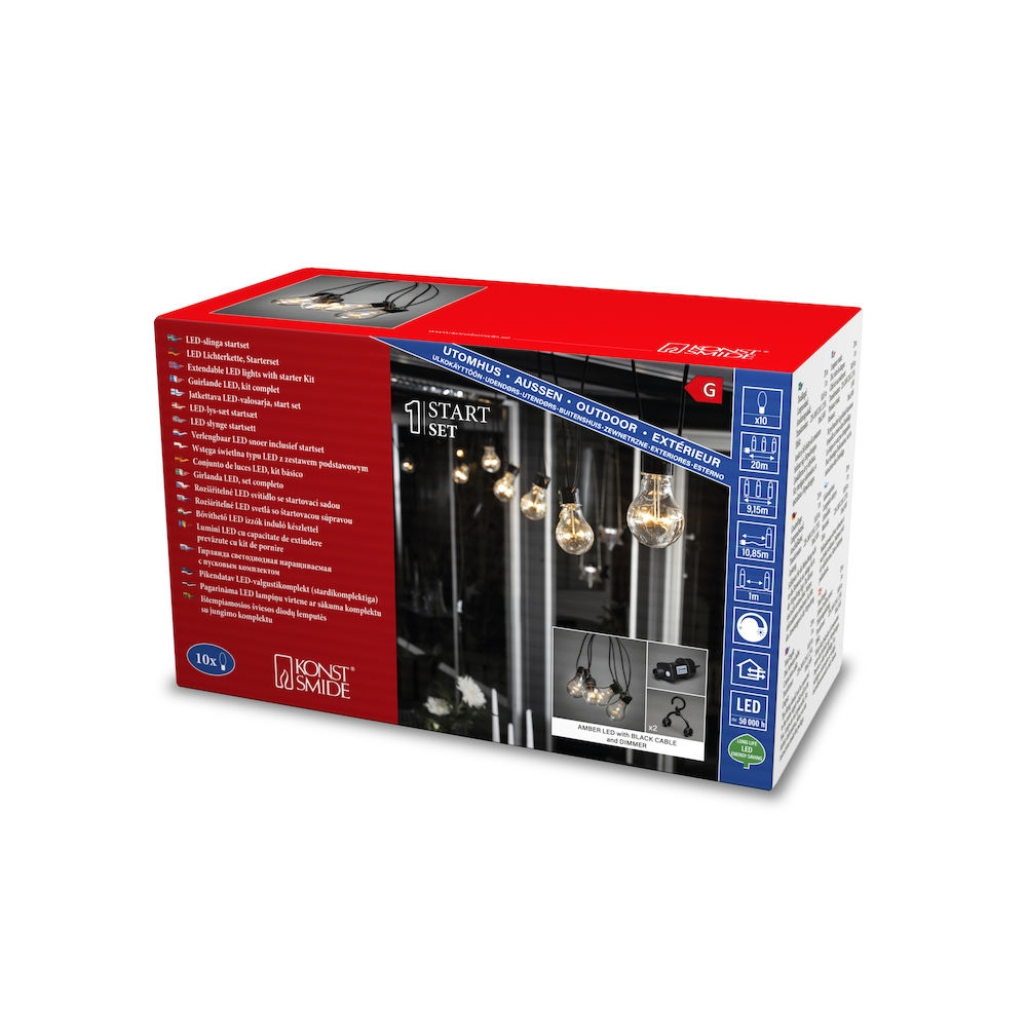 Konstsmide Partylight Lichtsnoer LED 10 lampen 9m + 11m aanloopsnoer