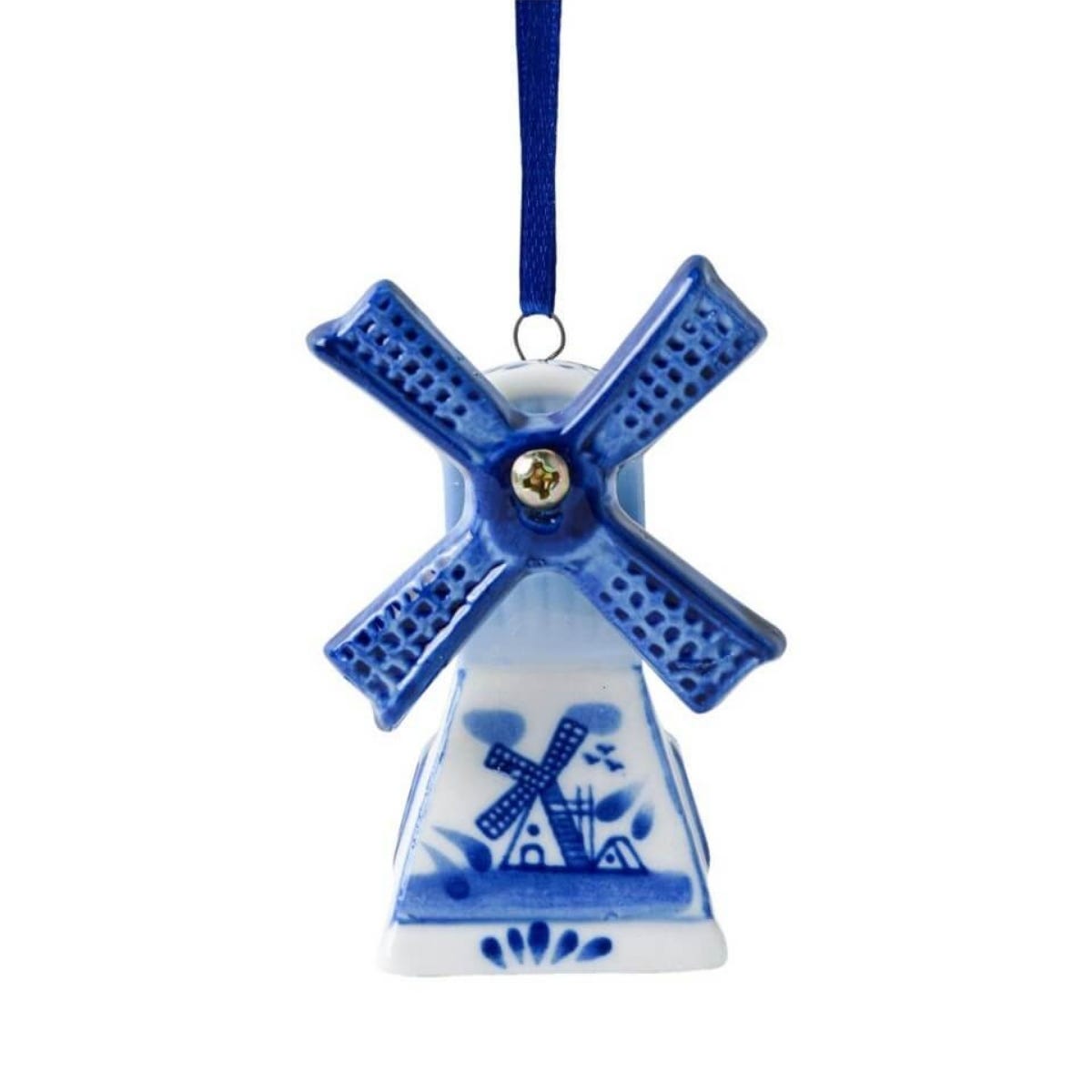 Heinen Delfts Blauw Kerstornament Molen aan Lint Blauw 4 cm