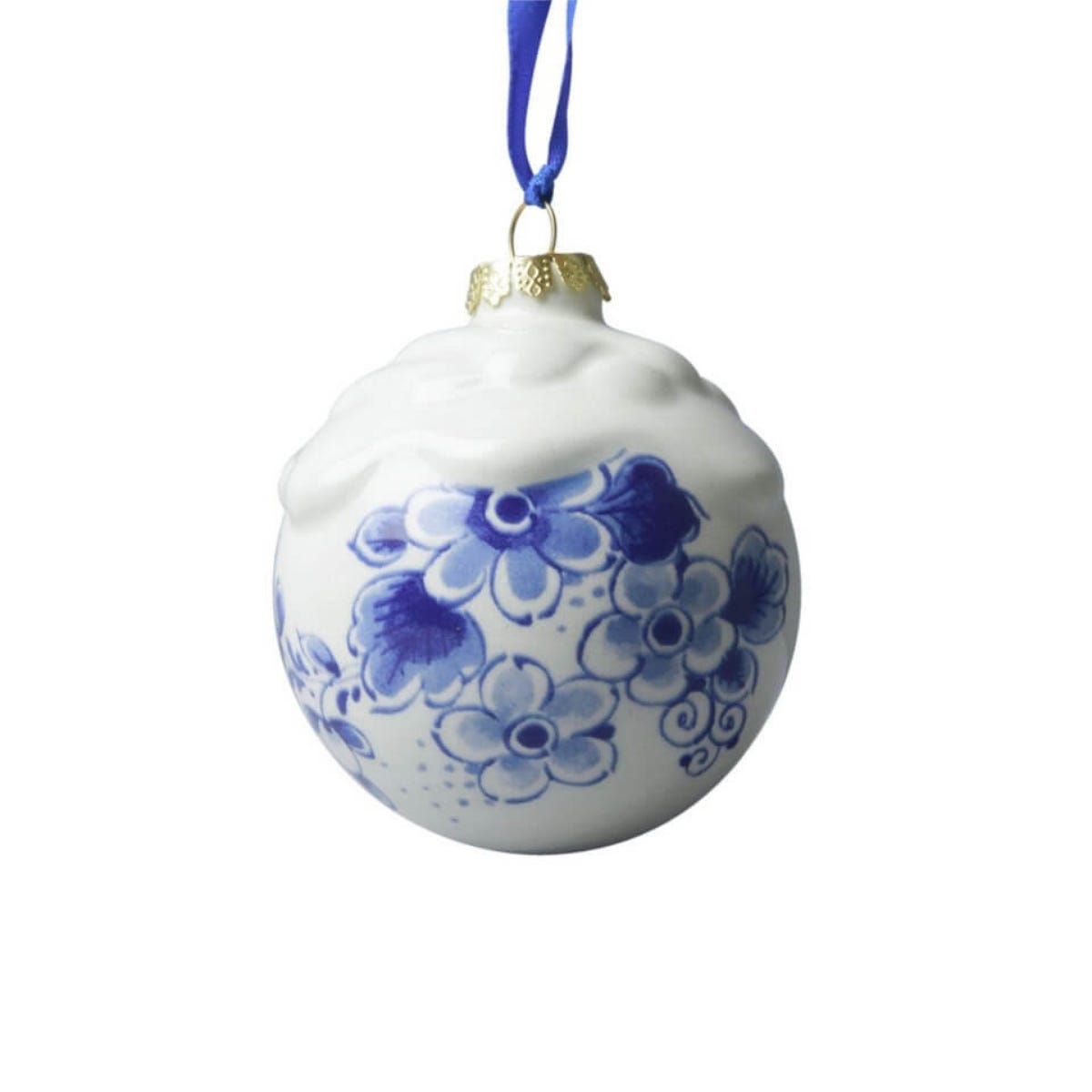 Heinen Delfts Blauw Kerstornament Sneeuw Blauw 7.5 x 8 cm