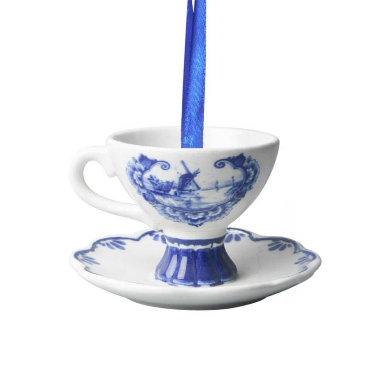 Heinen Delfts Blauw Kerstornament Theekopje Blauw 8 x 4.5 cm