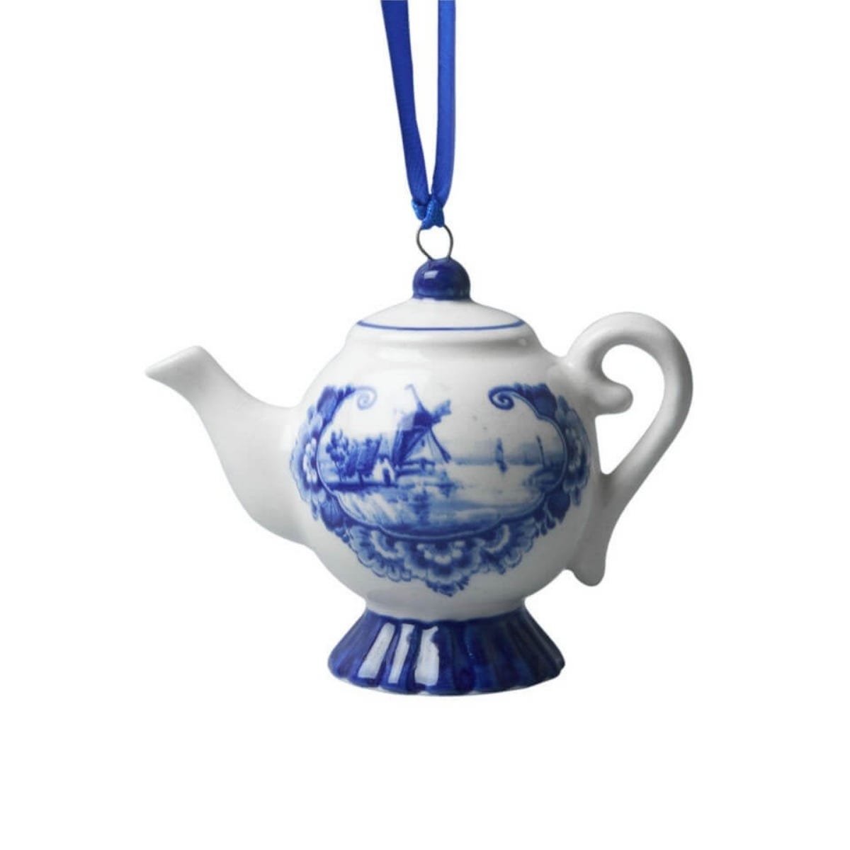 Heinen Delfts Blauw Kerstornament Theepotje Blauw 8.5 x 4.5 x 7 cm