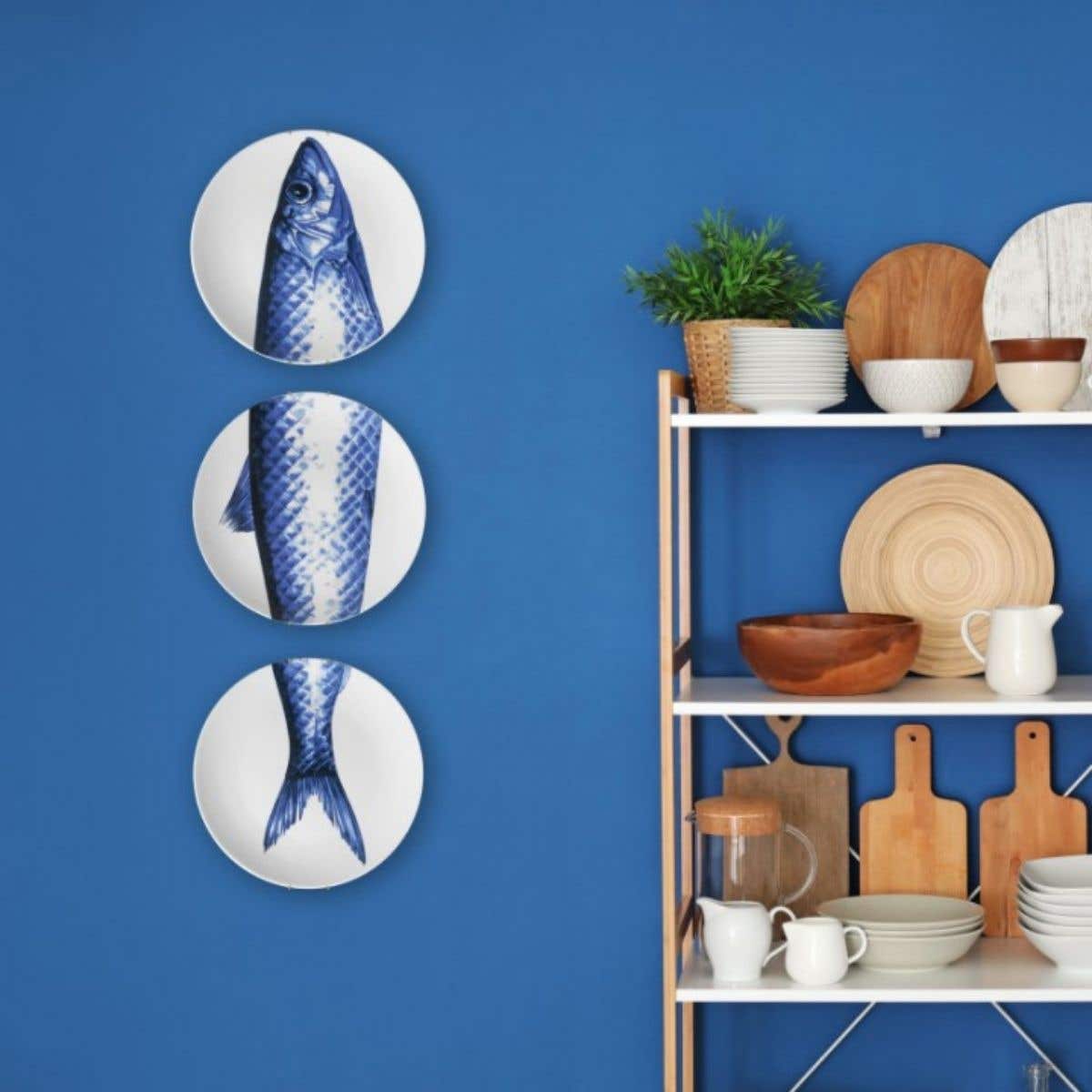 Heinen Delfts Blauw Borden met Vis (3 Stuks)