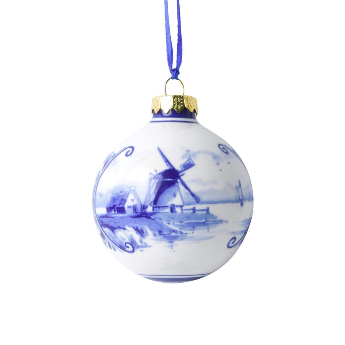 Heinen Delfts Blauw Kerstornament Landschap Blauw Ø 5 cm