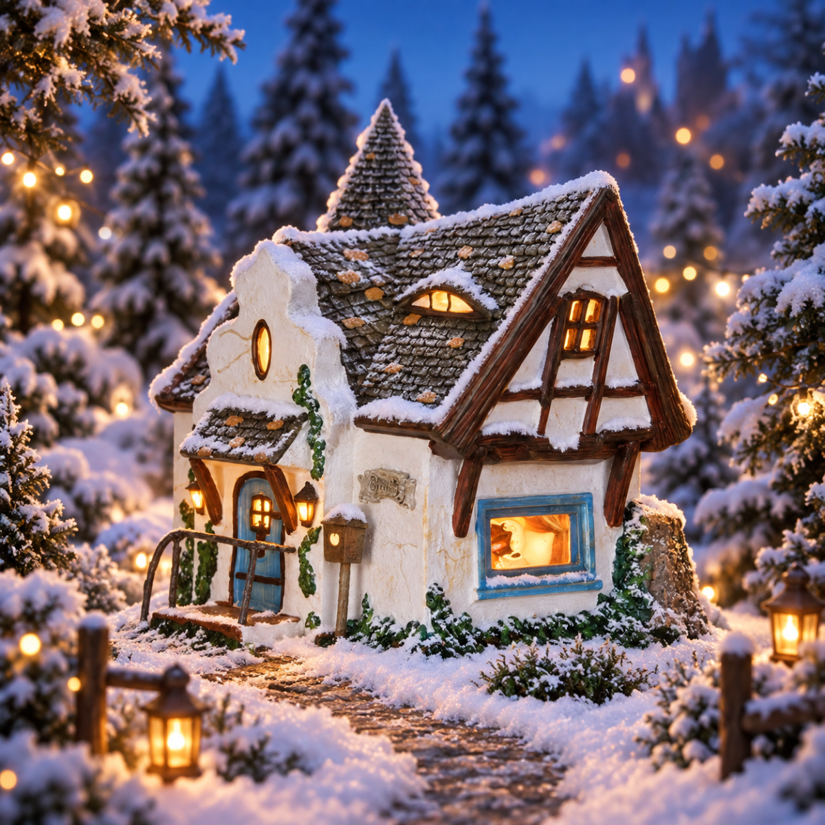 Efteling Kerstdorphuisje Huis van Roodkapje met Verlichting 18 x 15.5 x 17 cm