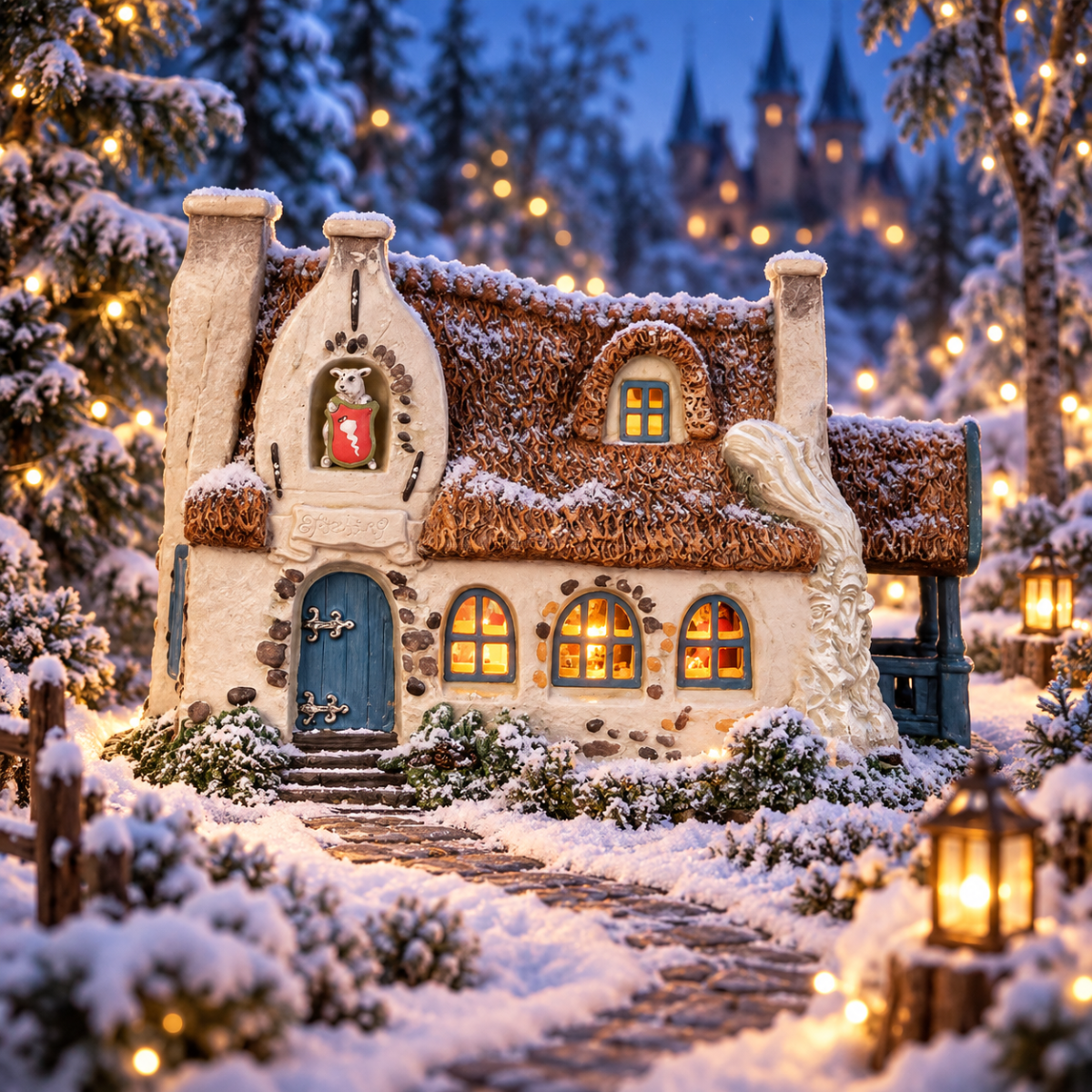Efteling Kerstdorphuisje Huis van de Zeven Geitjes met Verlichting 22 x 15 x 14 cm