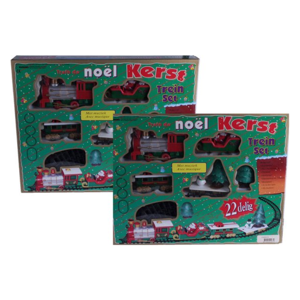Treinset kerstdorpminiatuur muziek en licht 22-delig