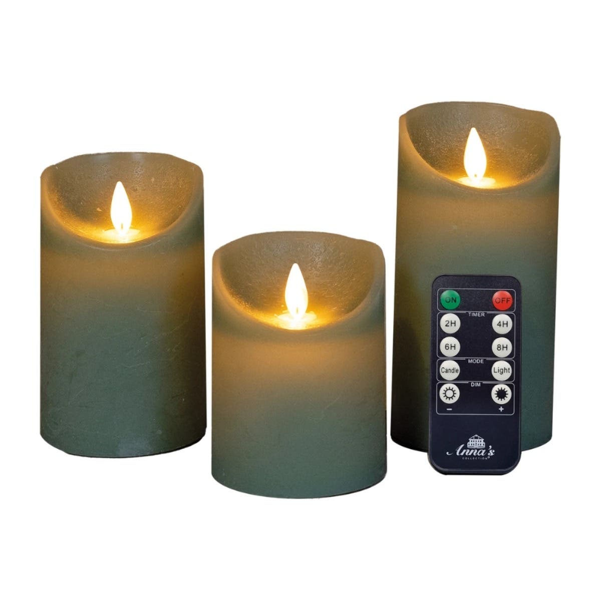 Stompkaars LED Jade Groen Wax Rustiek (3 stuks) met afstandsbediening