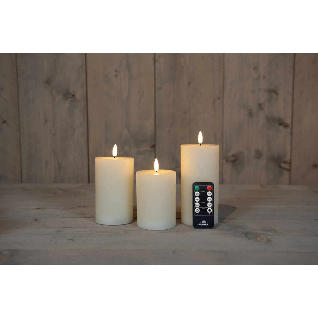 Ivoor Kaars Wax Rustiek 3D Lont (3 stuks) met afstandsbediening