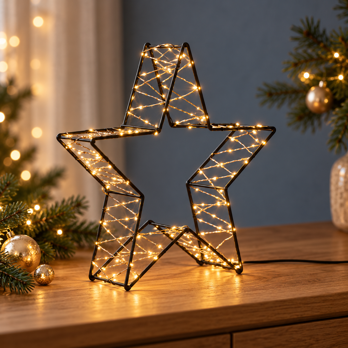 Anna's Collection Verlicht Kerstfiguur Kerstster 3D Klassiek Warm 200 Lampjes 26 x 6 cm