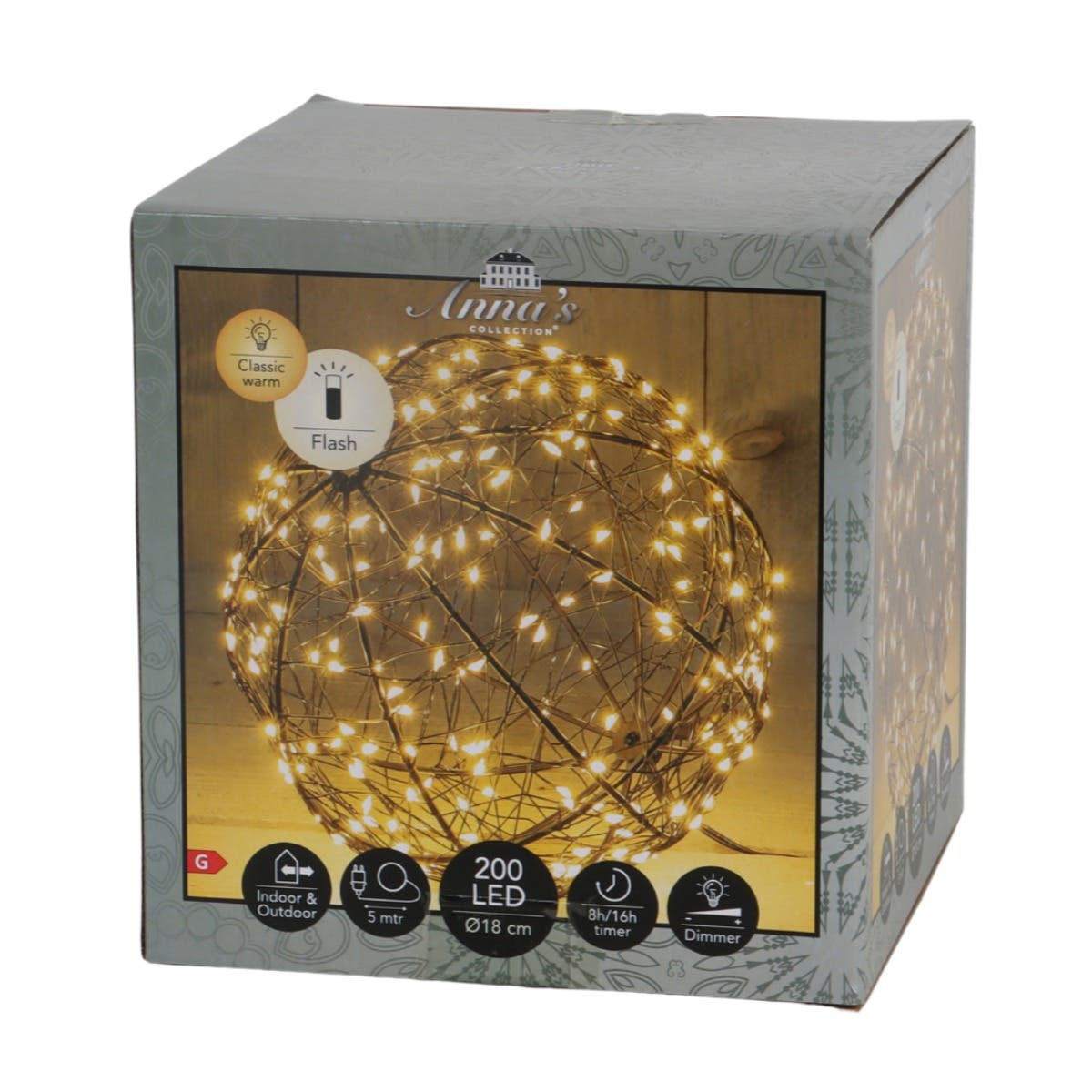 Anna's Collection Verlicht Kerstfiguur Bal Flash Klassiek Warm 200 Lampjes 18 cm