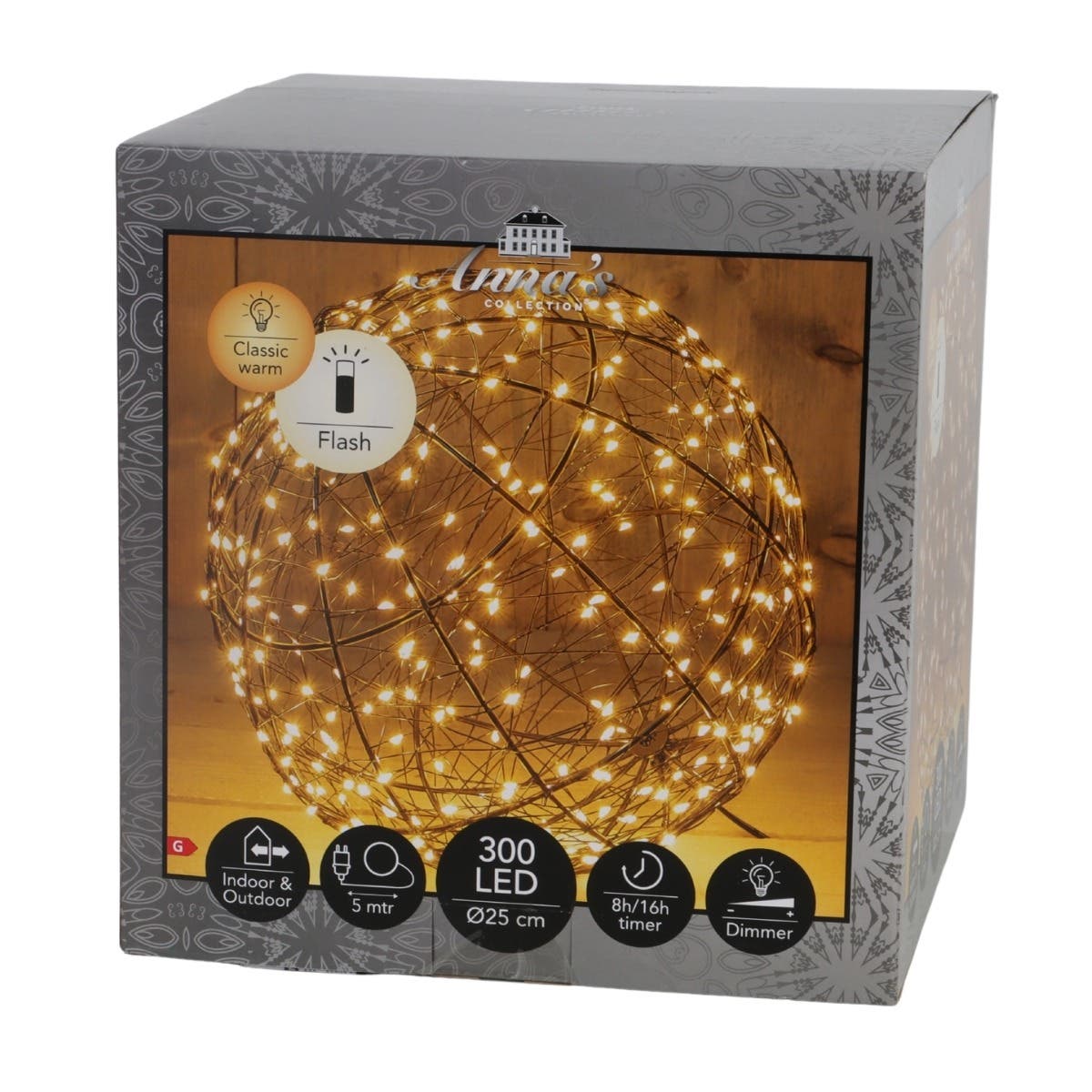 Anna's Collection Verlicht Kerstfiguur Lichtbol Flash Klassiek Warm 300 Lampjes 25 x 27 cm