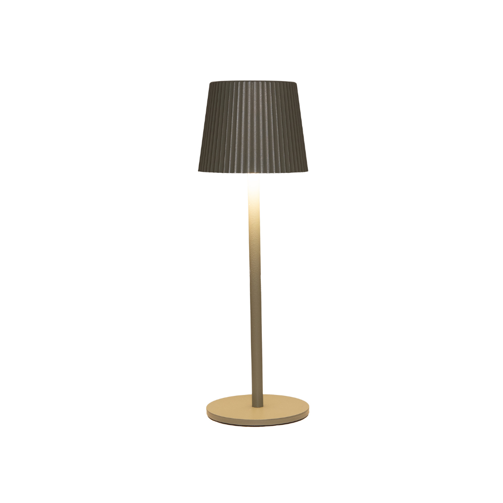 Draadloze Tafellamp ribbel mat olijf LED dimbaar 27.5 x 9 cm