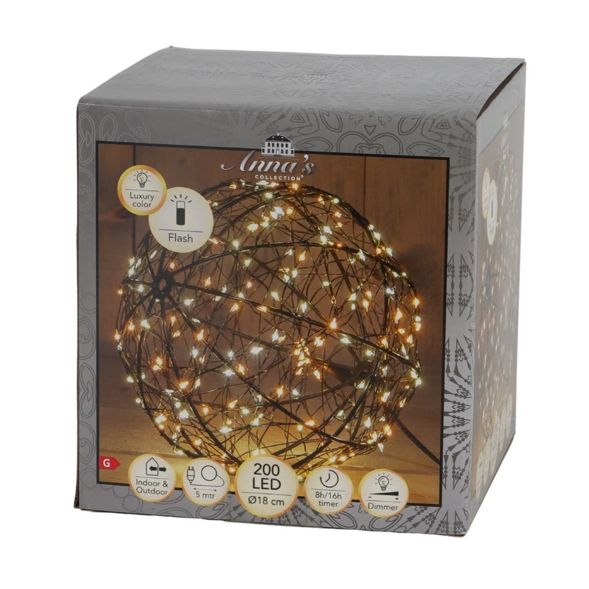 Anna's Collection Verlicht Kerstfiguur Lichtbal Metaal Luxury Color 200 Lampjes 18 x 18 cm