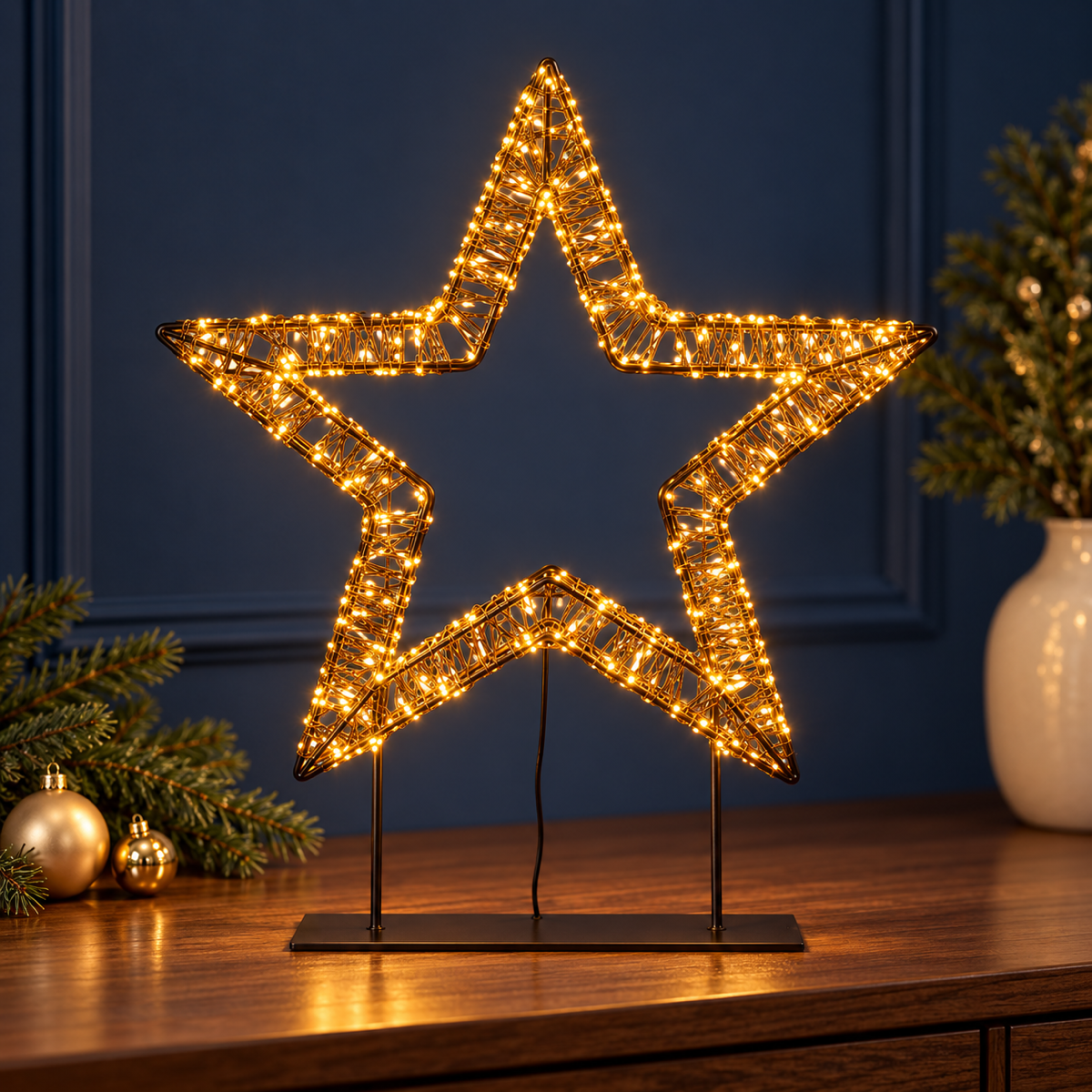 Anna's Collection Verlicht Kerstfiguur Ster op Voet Flash Klassiek Warm 800 Lampjes 36 x 3 cm