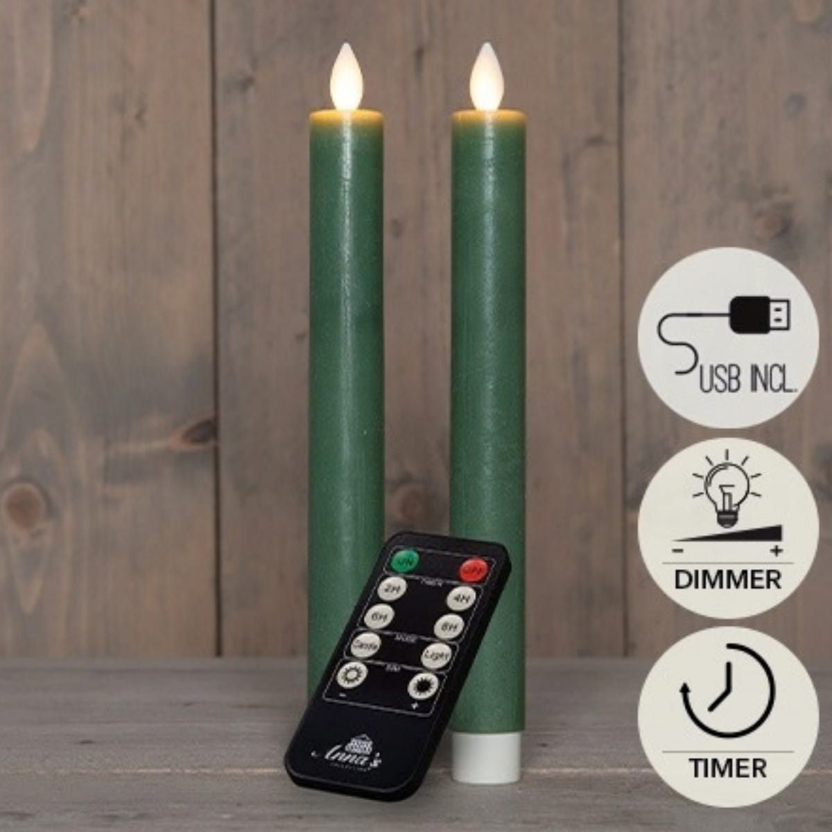 Anna's Collection LED Dinerkaars Rustiek Oplaadbaar Jade Groen 2 Stuks 23 cm
