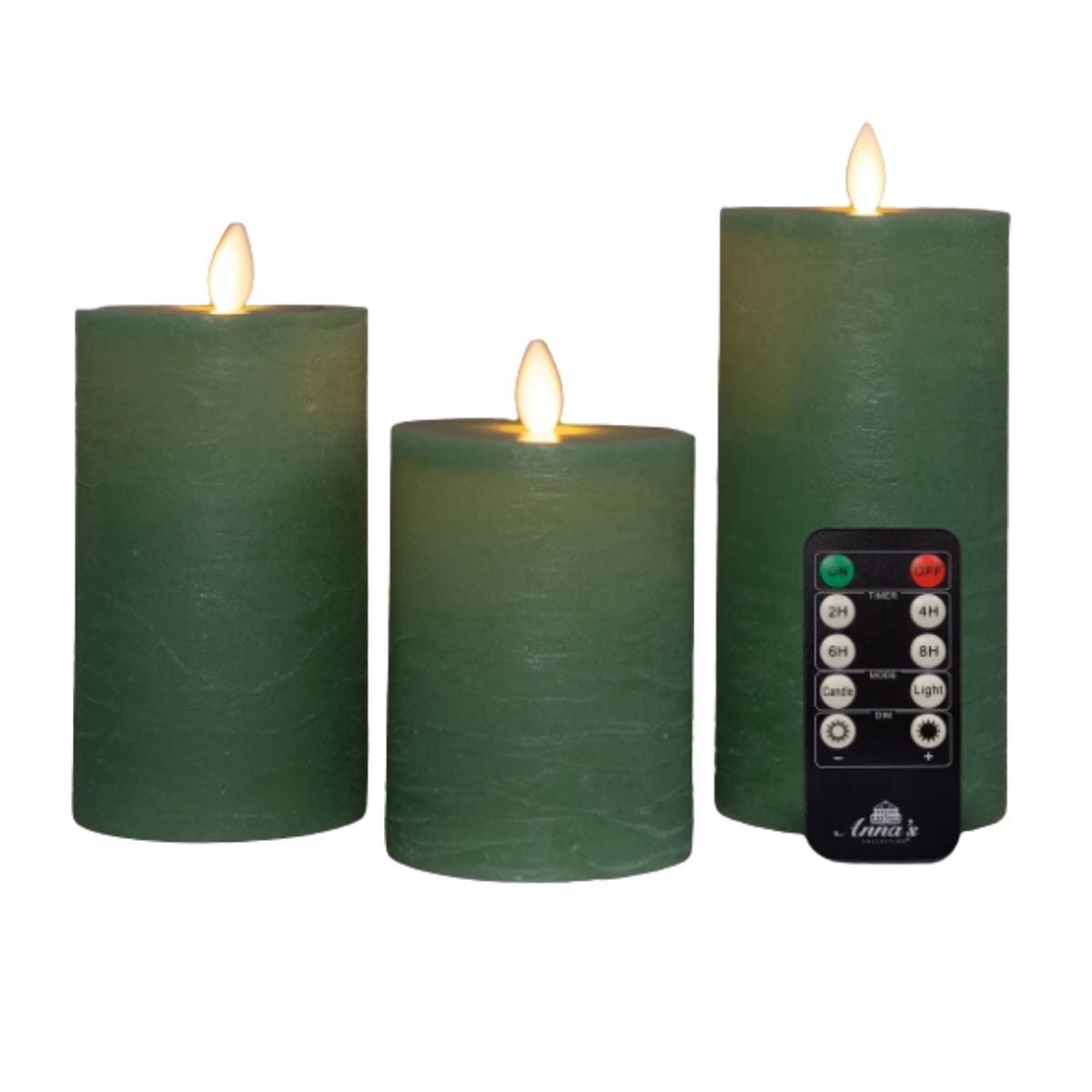 Anna's Collection LED Stompkaars Rustiek Oplaadbaar Jade Groen 3 Stuks Ø7.5 x 10/12.5/15 cm